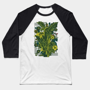 Green Plant Leaf Pattern with Abstract Art Baseball T-Shirt